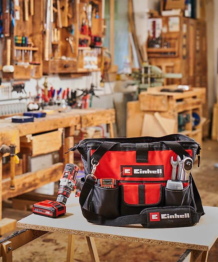 einhell accessories in a workshop